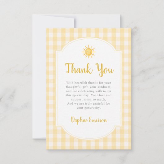 Zonnegeel Baby Shower Bedankkaart (Voorkant)
