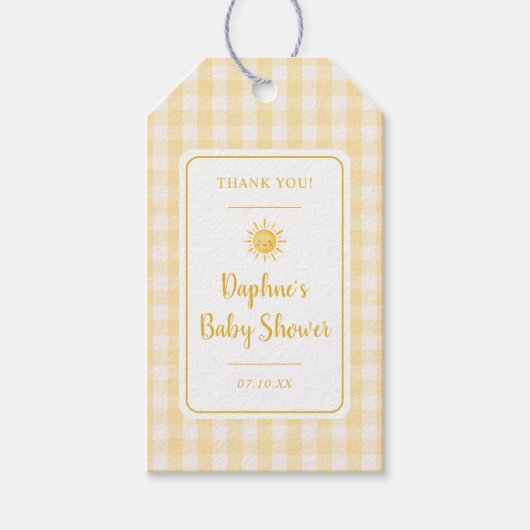 Zonnegeel Baby Shower Cadeaulabel (Voorkant)