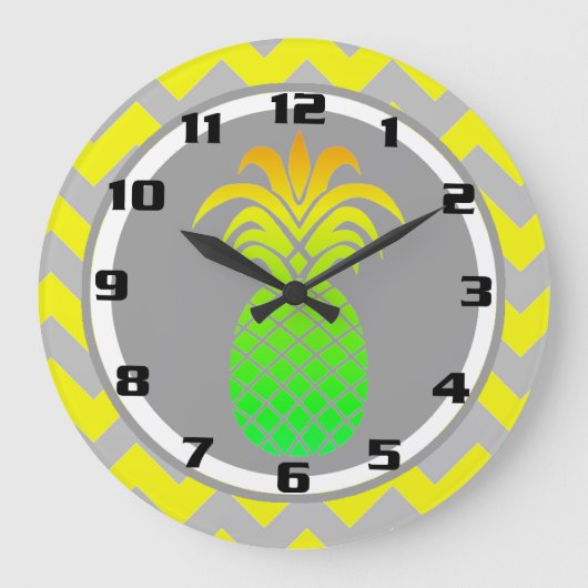 Zonnegeel en grijze ananas op Chevron Pattern Grote Klok (Voorkant)