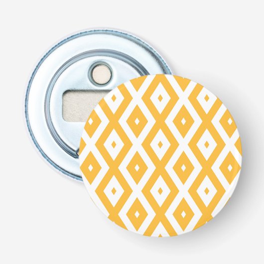 Zonnegeel en wit diamantpatroon button flesopener (Voorkant)