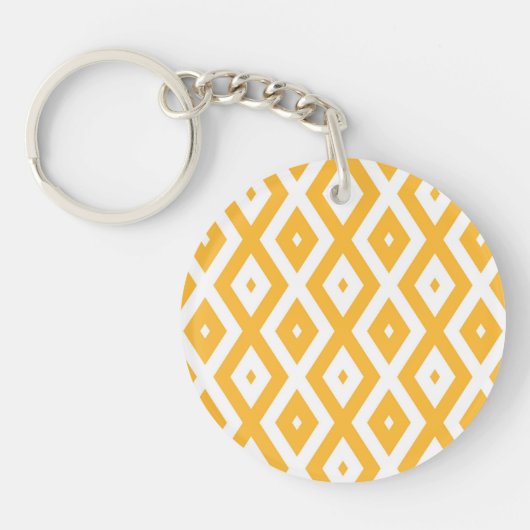 Zonnegeel en wit diamantpatroon sleutelhanger (Voorkant)