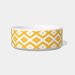 Zonnegeel en wit diamantpatroon voerbakje