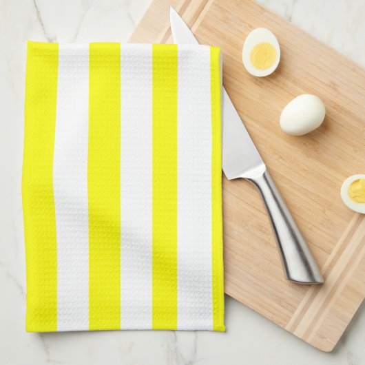 Zonnegeel en wit gestreepte print theedoek (Quarter Fold)