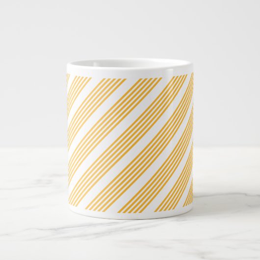 Zonnegeel en wit vijf strippen patroon grote koffiekop (Voorkant)