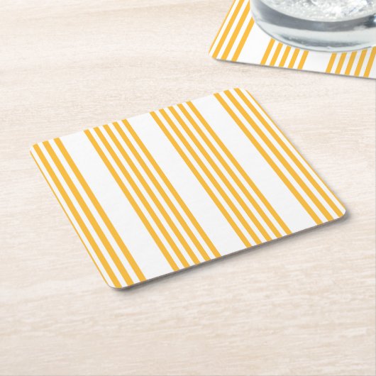 Zonnegeel en wit vijf strippen patroon kartonnen onderzetters (Schuin)