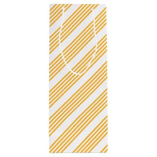 Zonnegeel en wit vijf strippen patroon wijn cadeautas (Achterkant)