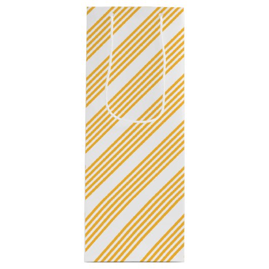 Zonnegeel en wit vijf strippen patroon wijn cadeautas (Voorkant)