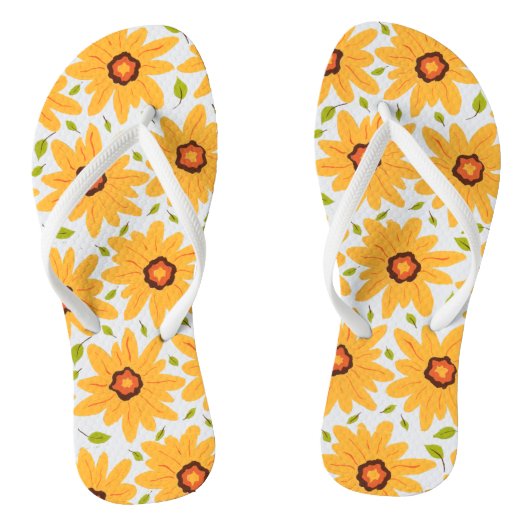 Zonnegeel handschilderde Daisy Flower on White Teenslippers (Voetbed)