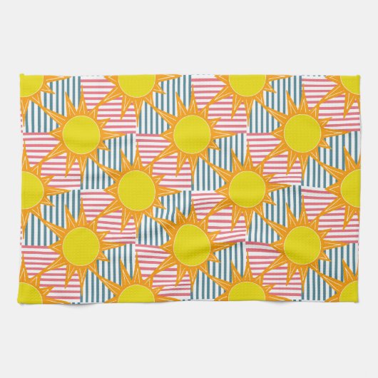 Zonnegeel oranje zonlicht witte roze blauwgroen st theedoek (Horizontaal)