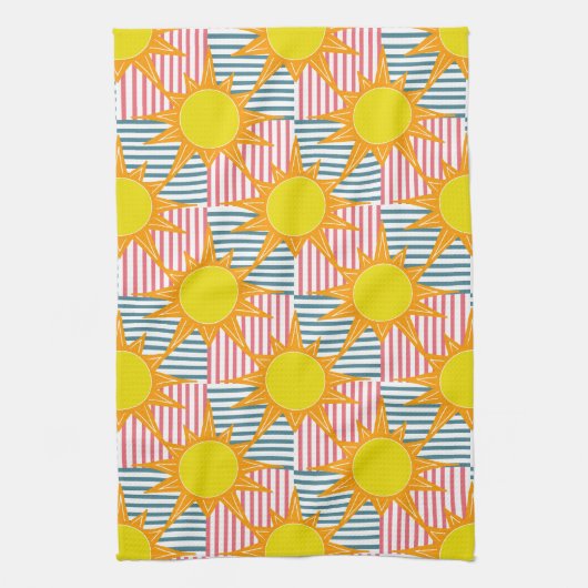 Zonnegeel oranje zonlicht witte roze blauwgroen st theedoek (Verticaal)