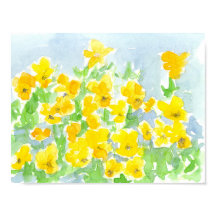 Zonnegeel Pansy Flowers Waterverf Schilderen