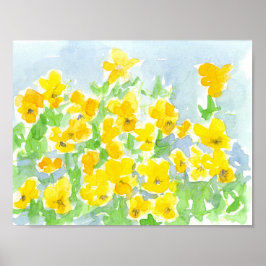 Zonnegeel Pansy Flowers Waterverf Schilderen Poster