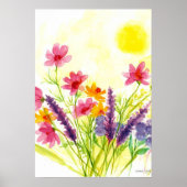 Zonnegeel Waterverf van wilde bloemen Poster (Voorkant)