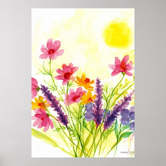 Zonnegeel Waterverf van wilde bloemen Poster (Voorkant)