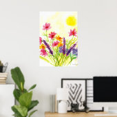 Zonnegeel Waterverf van wilde bloemen Poster (Thuiskantoor)