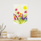Zonnegeel Waterverf van wilde bloemen Poster (Keuken)