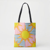 Zonnegeel zonlicht witte blauwgroen roze strepen tote bag (Voorkant)