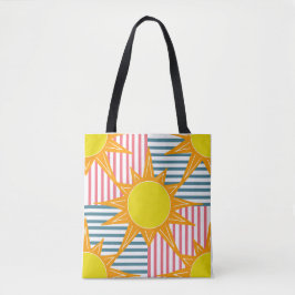 Zonnegeel zonlicht witte blauwgroen roze strepen tote bag
