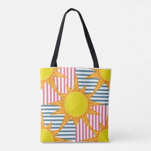 Zonnegeel zonlicht witte blauwgroen roze strepen tote bag (Achterkant)