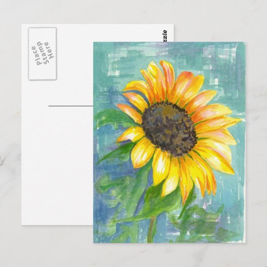 Zonnegeel Zonnebloem Waterverf Schilderen Briefkaart (Voorkant / Achterkant)
