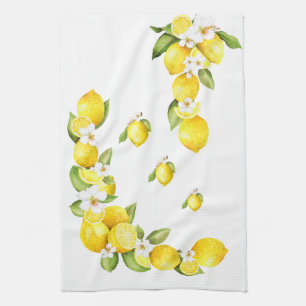 Zonnegele Lemons met witte bloesems Theedoek