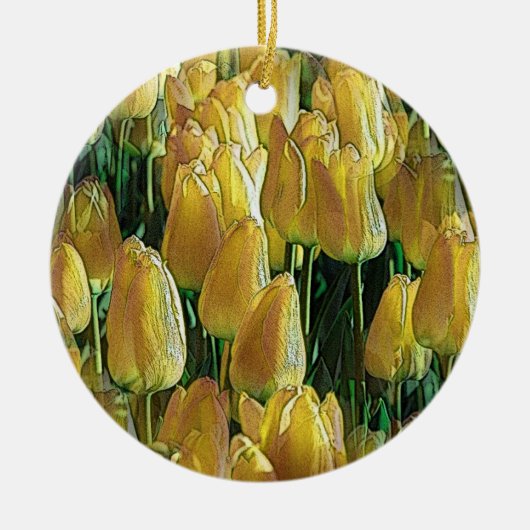 Zonnegele tulpen keramisch ornament (Voorkant)