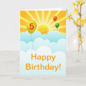 Zonnegelukkig gezicht en ballonnen op geboortedag  kaart (Gele Bloem)