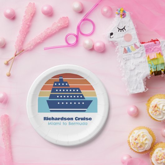 Zonnegepersonaliseerde strand van Cool Cruise Ship Papieren Bordje (Feest)
