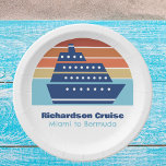 Zonnegepersonaliseerde strand van Cool Cruise Ship Papieren Bordje<br><div class="desc">Borden van een aangepast cruiseschip voor je familiereünie of een lenteseizoen naar Bermuda,  de Bahama's of de Caraïben. Pas dit schattige partijdecor aan met uw familienaam of cruise liner en bestemming of jaar.</div>