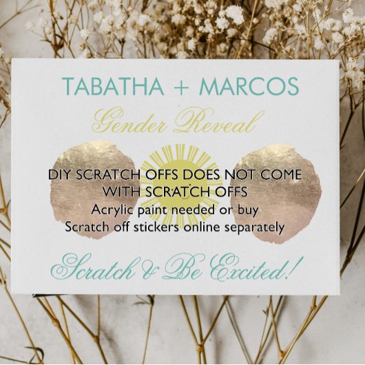 Zonnegeslacht onthullen een DIY Faux cratch-kaart Aankondigingskaart