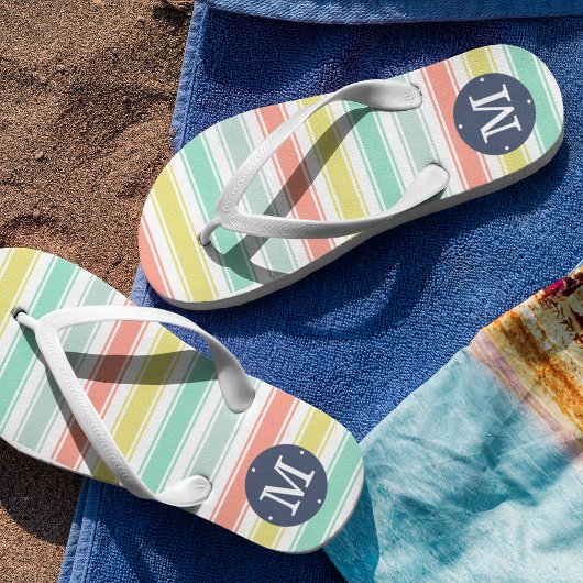 Zonnegewassen Neon Summer Cabana Stripe Monogram Teenslippers