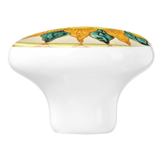 Zonnegezicht met bladeren en stralen Happy Sunshin Keramische Knop (Zijkant)