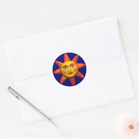 Zonnegezicht Ronde Sticker (Envelop)