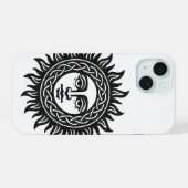 Zonnegezicht Sigil – Zwart Zon Embleem iPhone 15 Case (Achterkant horizontaal)