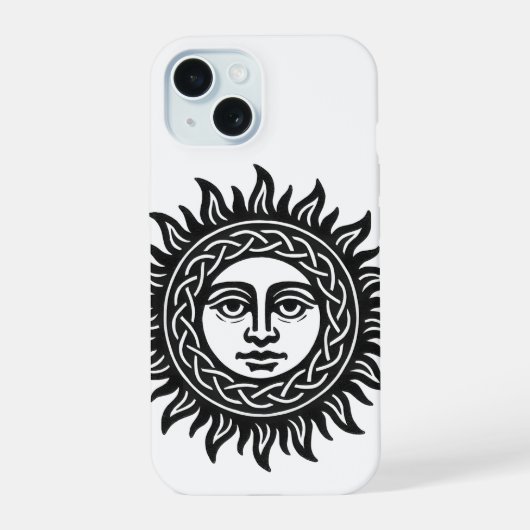 Zonnegezicht Sigil – Zwart Zon Embleem iPhone 15 Case (Achterkant)