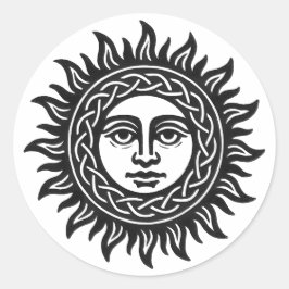 Zonnegezicht Sigil – Zwart Zon Embleem Ronde Sticker