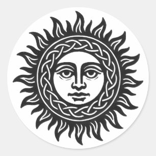 Zonnegezicht Sigil – Zwart Zon Embleem Ronde Sticker