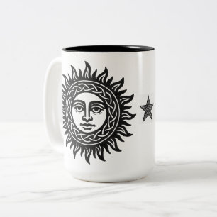 Zonnegezicht Sigil – Zwart Zon Embleem Tweekleurige Koffiemok