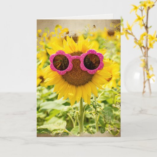 Zonneglazen op zondag kaart (Gele Bloem)