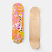 Zonnegloed: Oranje, roze & gele graffiti harten Persoonlijk Skateboard (Voorkant)