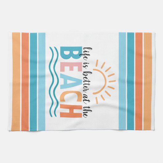 Zonnegolven Het leven is beter op het strand Theedoek (Horizontaal)
