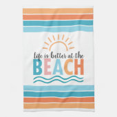 Zonnegolven Het leven is beter op het strand Theedoek (Verticaal)