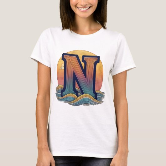 Zonnegolven letter 'N' retro T-shirt (Voorkant)