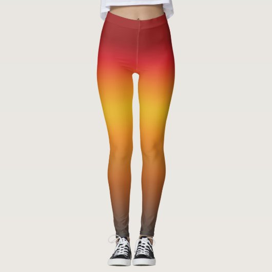 Zonnegradiënt Vibrant Rood Oranje Geel Ombre Leggings (Voorkant)