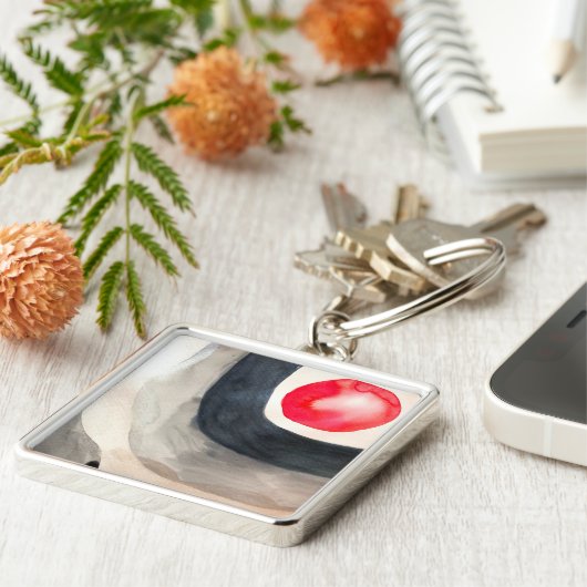 Zonnegrijze en zwarte abstracte moderne kunst sleutelhanger (Zijkant)