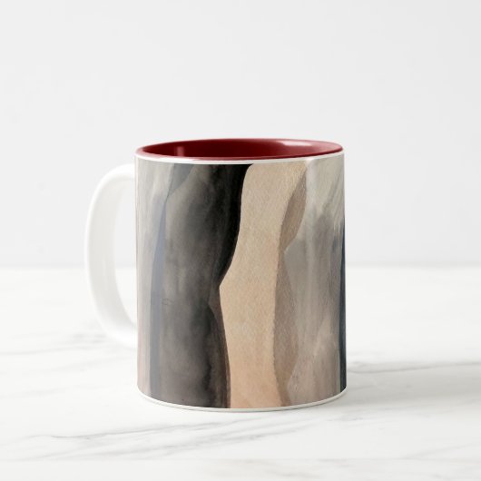 Zonnegrijze en zwarte abstracte moderne kunst tweekleurige koffiemok (Voorkant links)