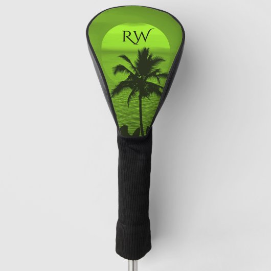 Zonnegroene tropicepenpalmstrand instellen golfheadcover (Voorkant)