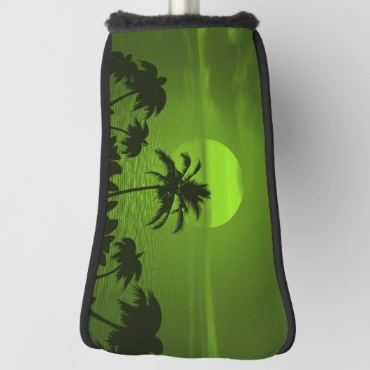 Zonnegroene tropicepenpalmstrand instellen golfheadcover (Draai 90)