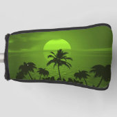 Zonnegroene tropicepenpalmstrand instellen golfheadcover (Voorkant)