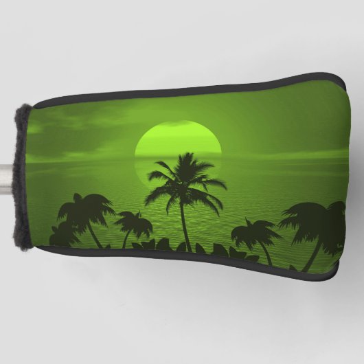 Zonnegroene tropicepenpalmstrand instellen golfheadcover (Voorkant)